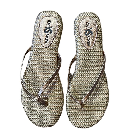 YOSI SAMRA TEXTURED ROSE GOLD LEATHER FLIP FLOPS - SIZE 7 - Picture 6 of 7